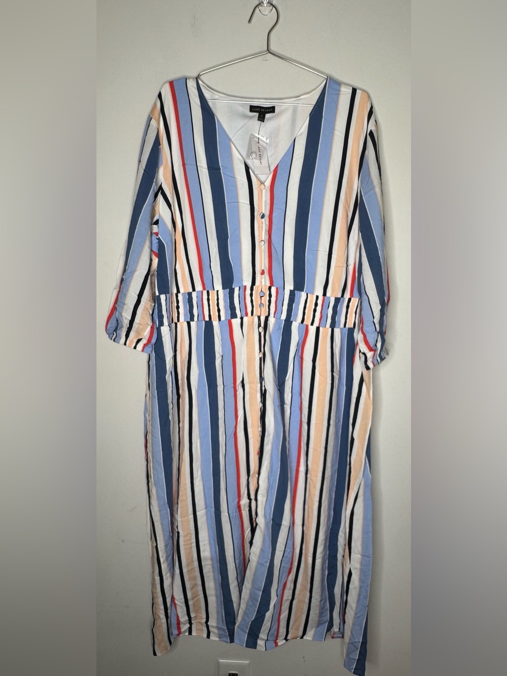 Plus Size 24 Midi Dress Stripes Short Sleeve Resort Vacation Lane Bryant New NWT